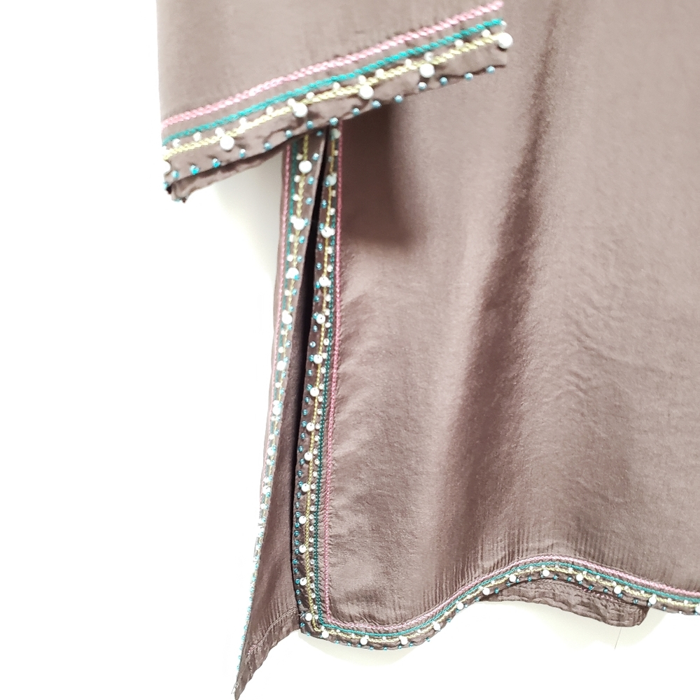 COLDWATER CREEK Brown Silk Dress w/Beaded Trim - Picture 13 of 14